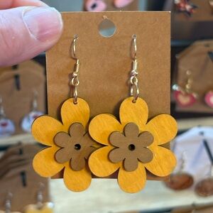 Gold and Brown Flower Earrings